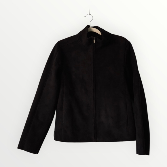 Ralph Lauren Black Faux-Suede Sherpa Lined Jacket L‎ Warm Minimalist Heritage - Picture 2 of 8